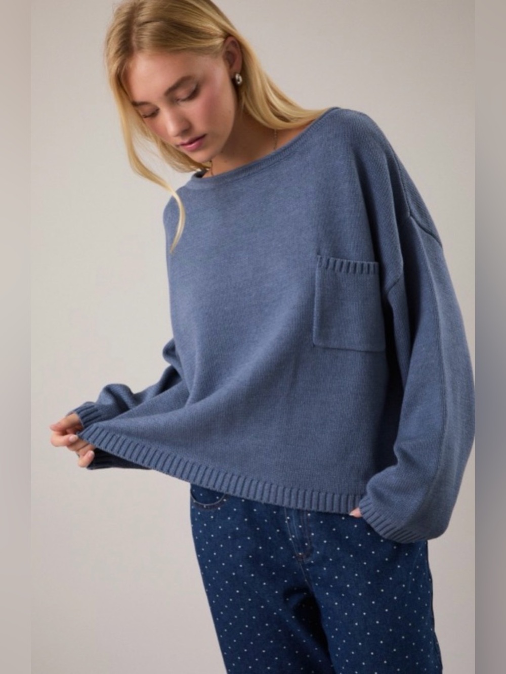 151. Le Lis Dusty Blue Crewneck Sweater with Pocket